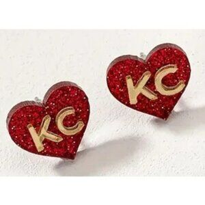 NEW Red & Gold Glitter Kansas City Chiefs Stud Heart‎ Earrings